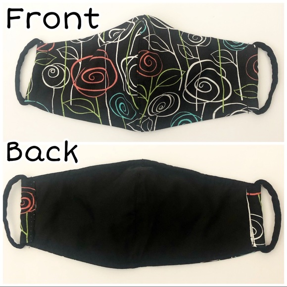 Black Rose Flowers Face Mask for kids and adults - Picture 2 of 3